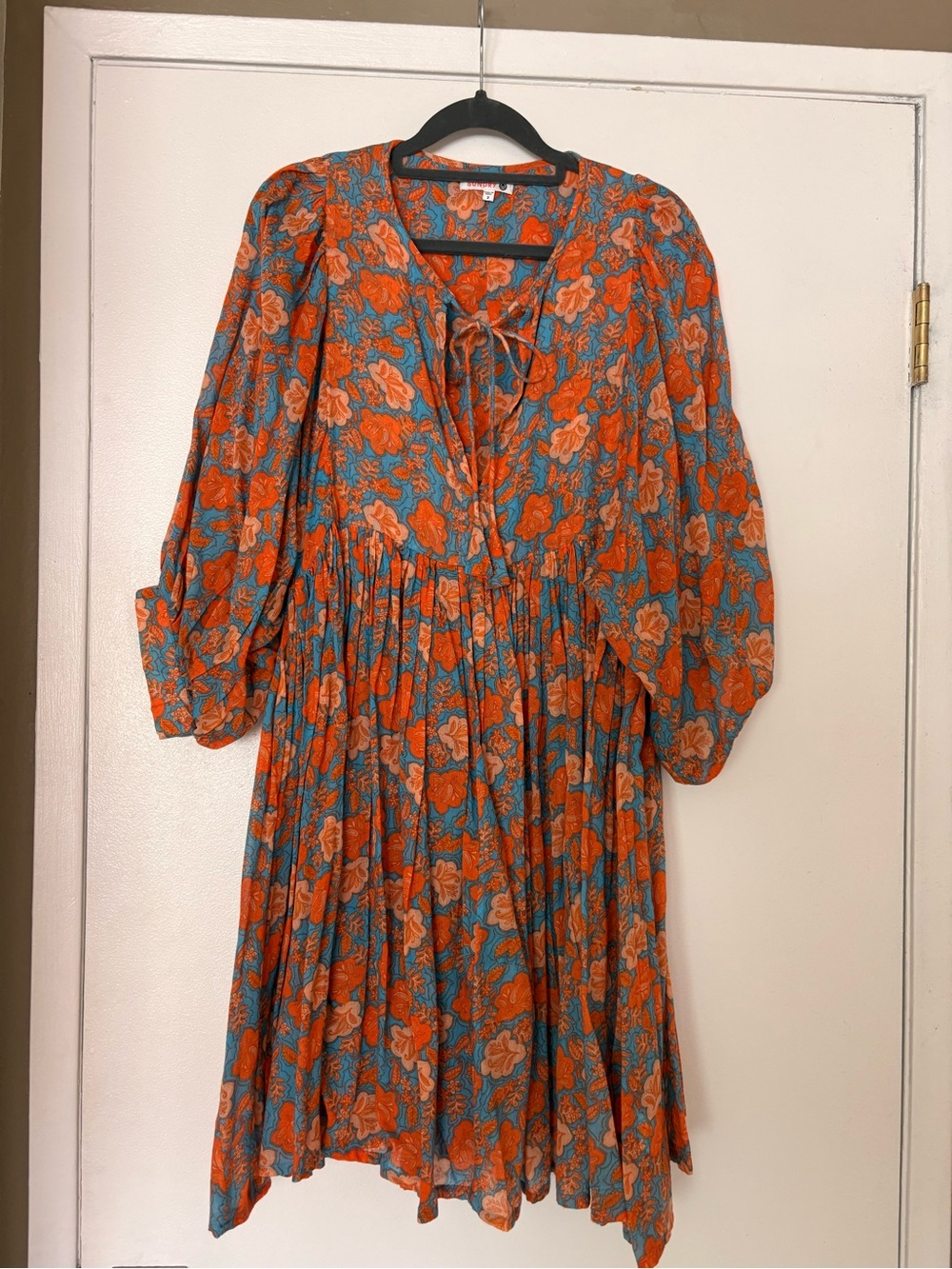 Sundry Orange and Blue Floral Puff-Sleeve Mini Dress - Picture 5 of 6